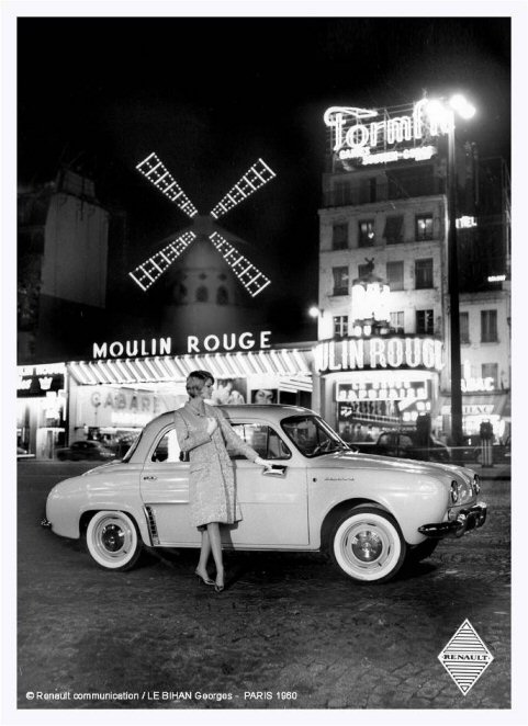 PLAQUE METAL 20X15cm RENAULT DAUPHINE MOULIN ROUGE 1960
