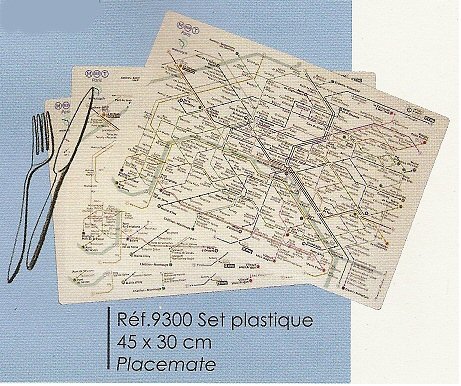 SET DE TABLE PLAN DU METRO RATP PARIS FRANCE